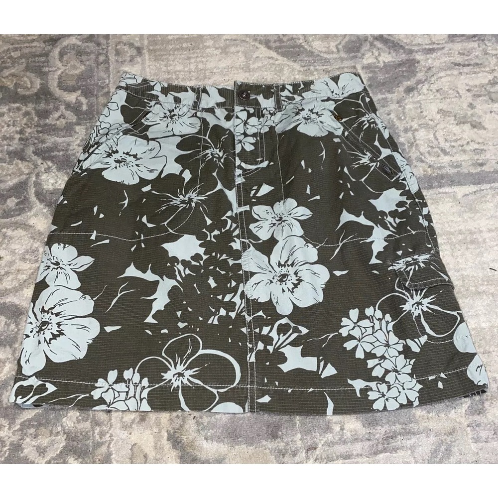 Eddie Bauer Cargo Style SKIRT Sz 2 Women‎ Cotton Green Multi Floral